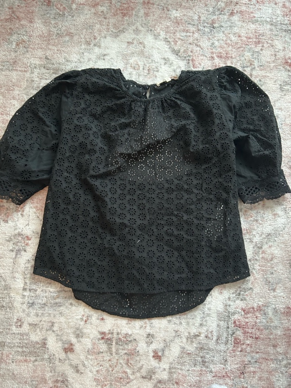 Maje Black Eyelet Puff Sleeve Blouse